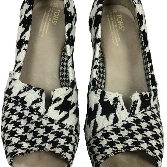 TOMS Scottish Houndstooth Wedges Peep Toe Black White Tweed Plaid sz 6 - Picture 4 of 13